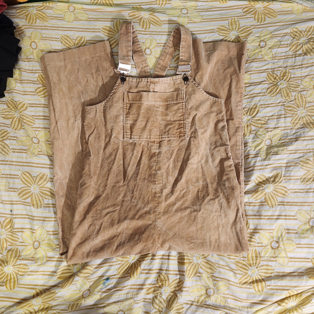 Tan Corduroy Overalls with Front Pocket